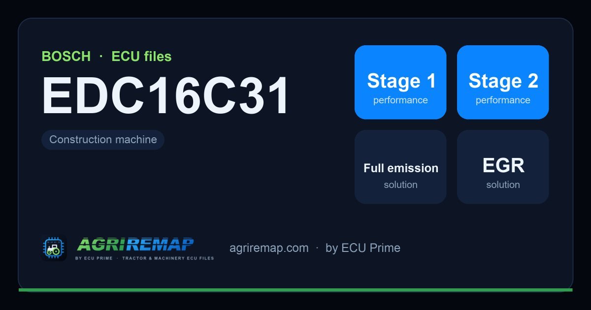 BOSCH EDC16C31 ECU ailesi için mevcut çözümler: Stage 1 Yazılım, DPF İptali, EGR İptali, DTC / Arıza Kodu İptali