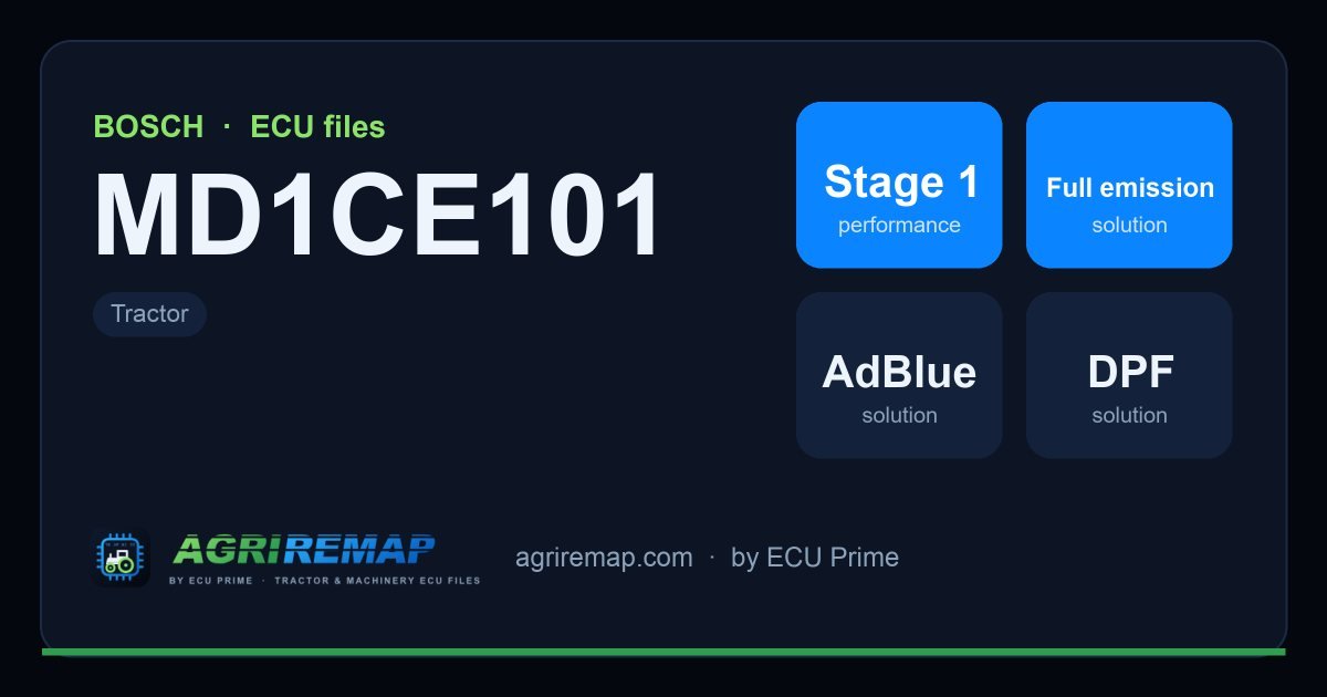 BOSCH MD1CE101 ECU ailesi için mevcut çözümler: Stage 1 Yazılım, DPF İptali, AdBlue / SCR İptali, EGR İptali