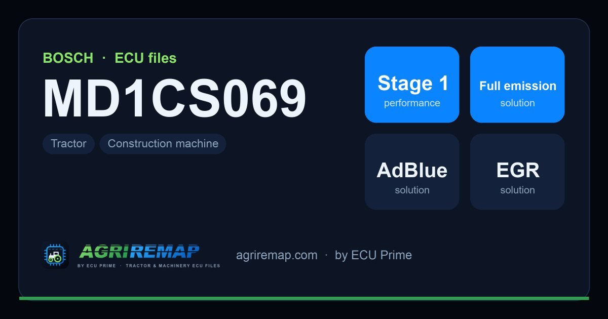 BOSCH MD1CS069 ECU ailesi için mevcut çözümler: Stage 1 Yazılım, DPF İptali, AdBlue / SCR İptali, EGR İptali